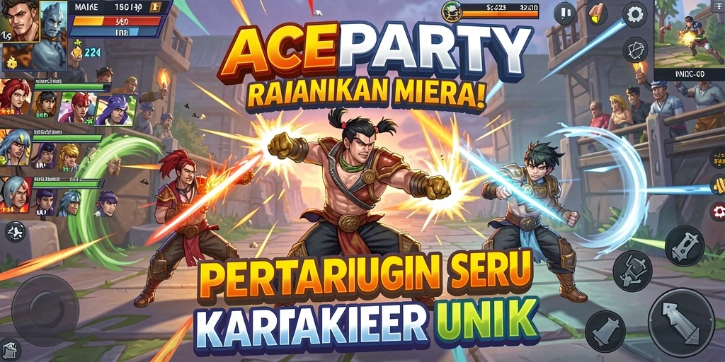 Tampilan seru pertarungan di ACEPARTY dengan karakter unik.