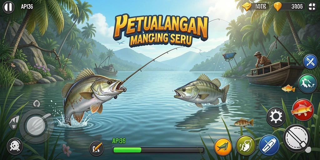 Tampilan gameplay API36 dengan suasana memancing yang menenangkan.
