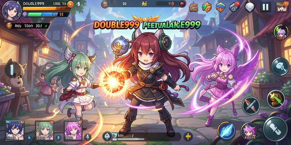 Tangkapan layar dari gameplay DOUBLE999 yang penuh aksi anime.