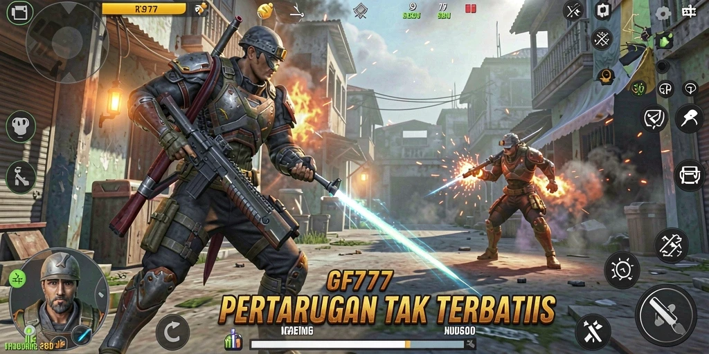 Screenshot menampilkan intensitas pertarungan dalam GF777.