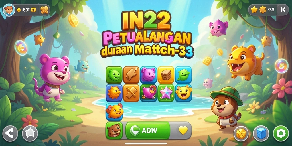 Gameplay seru IN22 dengan tantangan Match-3 yang menarik.