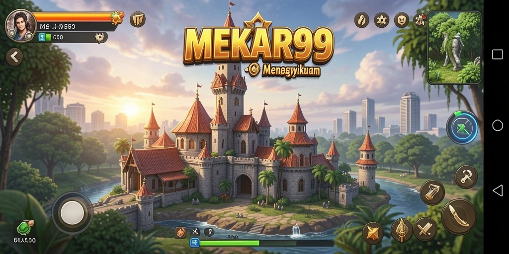 Tangkapan layar gameplay MEKAR99 menampilkan strategi pertahanan menara.