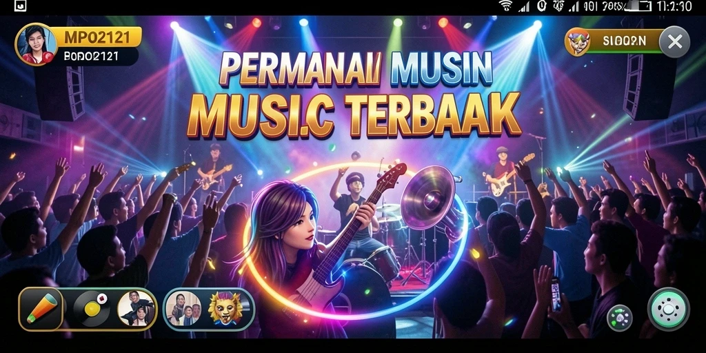 Tampilan gameplay MPO2121 dengan aksi musik yang seru.