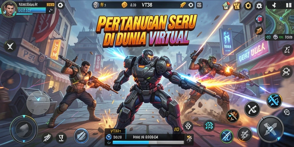 Tangkapan layar gameplay VT38 dengan pertarungan seru dan aksi mendebarkan.